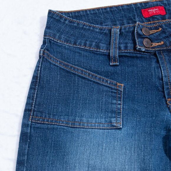 Mossimo Jeans Womens 5 - 27x26.5 Bootcut Patch Pockets Dark Blue Wash - Picture 5 of 12